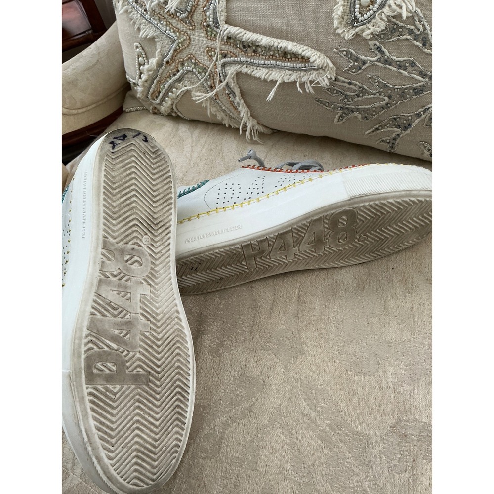 P448 Thea Low Top Leather Trainers   6/ 36 Whip Stitch WHITE multi - Picture 11 of 13
